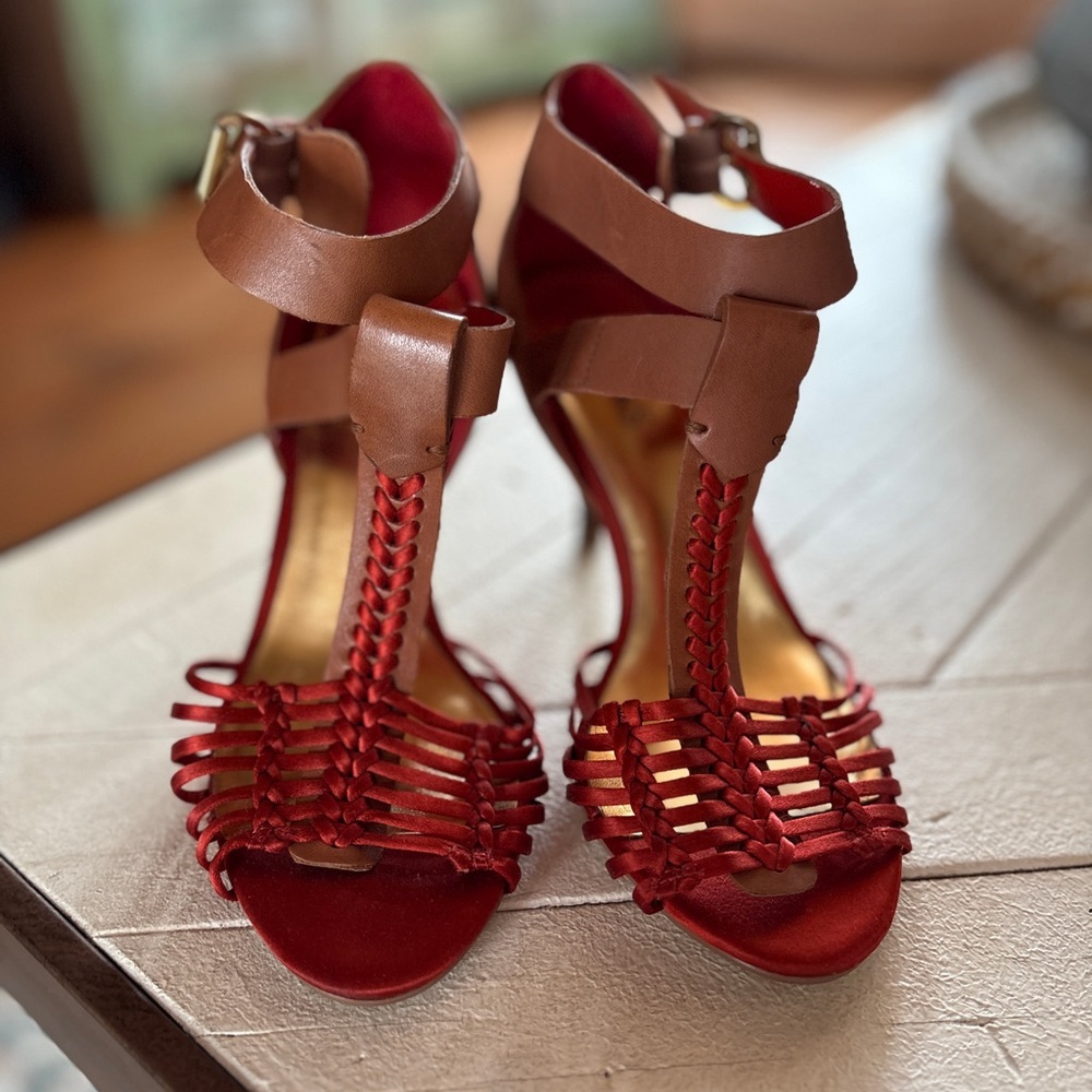 Guess Red and Brown Strappy Heels